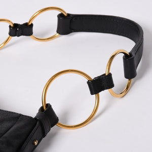 Very Good Condition YVES SAINT LAURENT Yves Saint Laurent Handbag Gold Ring Leather Black Used 4a002094