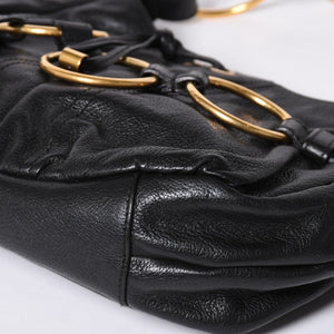Very Good Condition YVES SAINT LAURENT Yves Saint Laurent Handbag Gold Ring Leather Black Used 4a002094