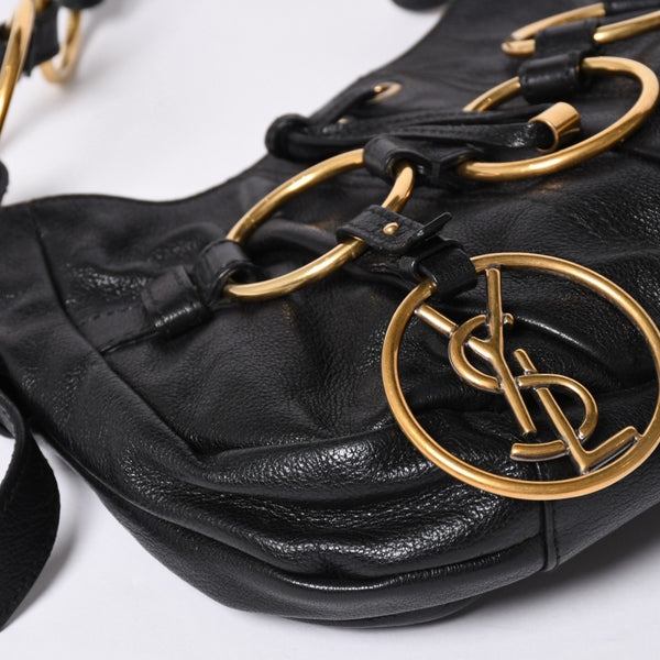 Very Good Condition YVES SAINT LAURENT Yves Saint Laurent Handbag Gold Ring Leather Black Used 4a002094