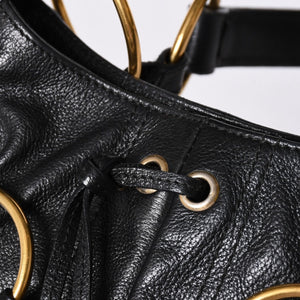 Very Good Condition YVES SAINT LAURENT Yves Saint Laurent Handbag Gold Ring Leather Black Used 4a002094