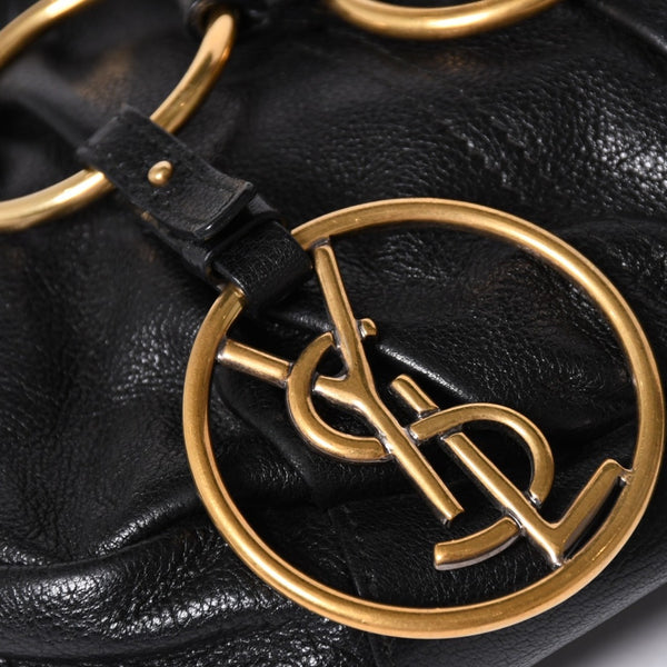 Very Good Condition YVES SAINT LAURENT Yves Saint Laurent Handbag Gold Ring Leather Black Used 4a002094