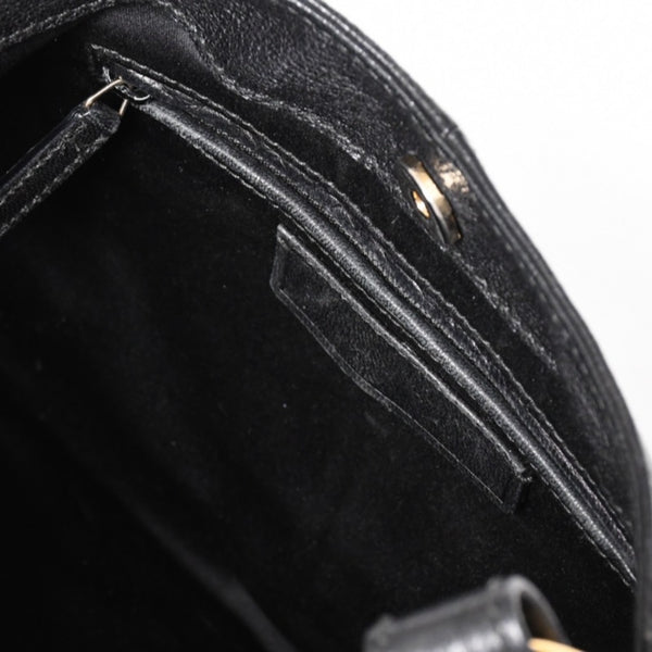 Very Good Condition YVES SAINT LAURENT Yves Saint Laurent Handbag Gold Ring Leather Black Used 4a002094