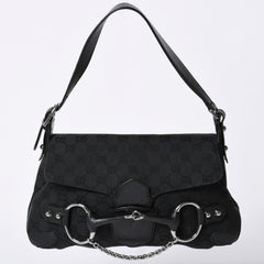 Very good condition GUCCI Gucci Horsebit GG Canvas Handbag GG Canvas Leather Horsebit Silver Hardware Black 114915 Used 4a002076