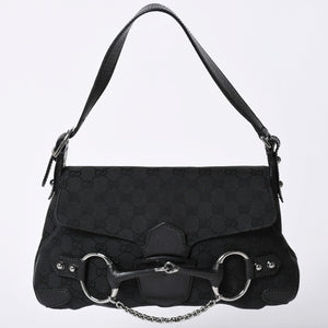 Very good condition GUCCI Gucci Horsebit GG Canvas Handbag GG Canvas Leather Horsebit Silver Hardware Black 114915 Used 4a002076