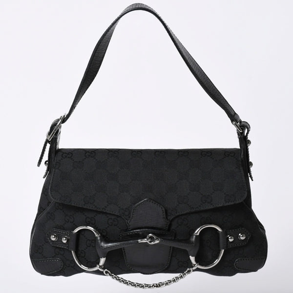 Very good condition GUCCI Gucci Horsebit GG Canvas Handbag GG Canvas Leather Horsebit Silver Hardware Black 114915 Used 4a002076