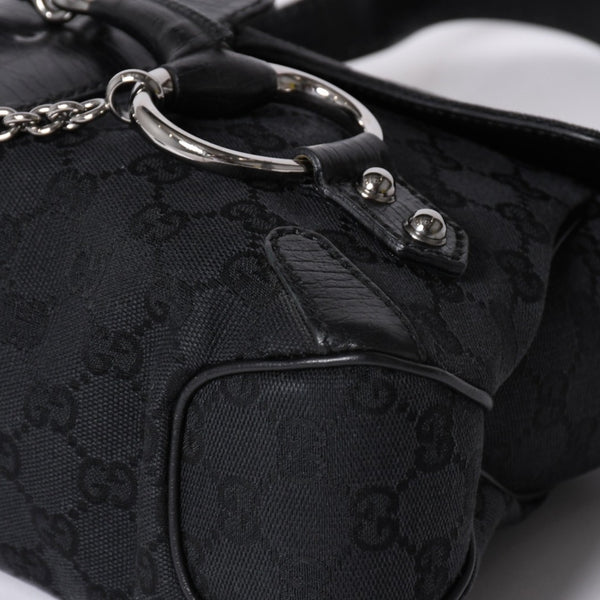 Very good condition GUCCI Gucci Horsebit GG Canvas Handbag GG Canvas Leather Horsebit Silver Hardware Black 114915 Used 4a002076