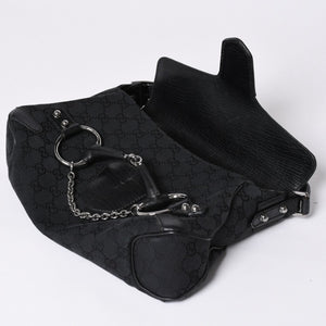 Very good condition GUCCI Gucci Horsebit GG Canvas Handbag GG Canvas Leather Horsebit Silver Hardware Black 114915 Used 4a002076