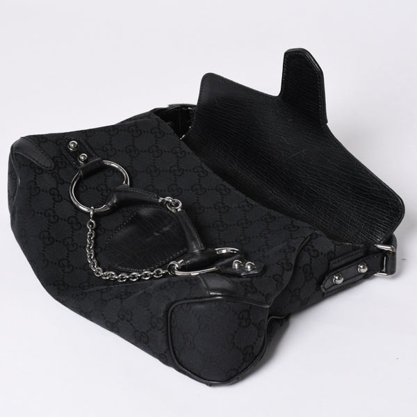 Very good condition GUCCI Gucci Horsebit GG Canvas Handbag GG Canvas Leather Horsebit Silver Hardware Black 114915 Used 4a002076