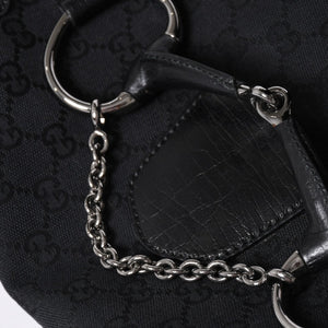 Very good condition GUCCI Gucci Horsebit GG Canvas Handbag GG Canvas Leather Horsebit Silver Hardware Black 114915 Used 4a002076