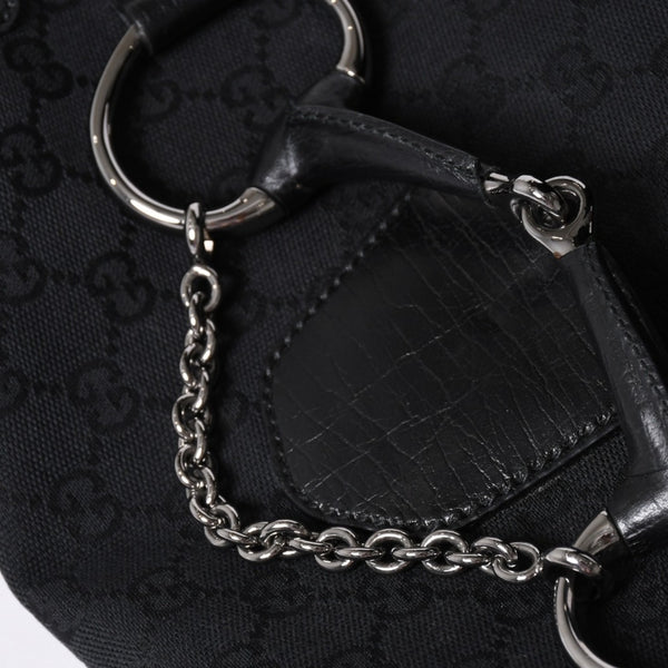 Very good condition GUCCI Gucci Horsebit GG Canvas Handbag GG Canvas Leather Horsebit Silver Hardware Black 114915 Used 4a002076