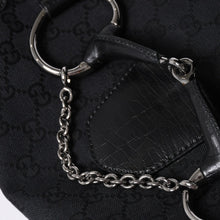 画像をギャラリービューアに読み込む, 極美品 GUCCI グッチ ホースビットGGキャンバスハンドバッグ GGキャンバス レザー ホースビット シルバー金具 ブラック 114915 中古 4a002076