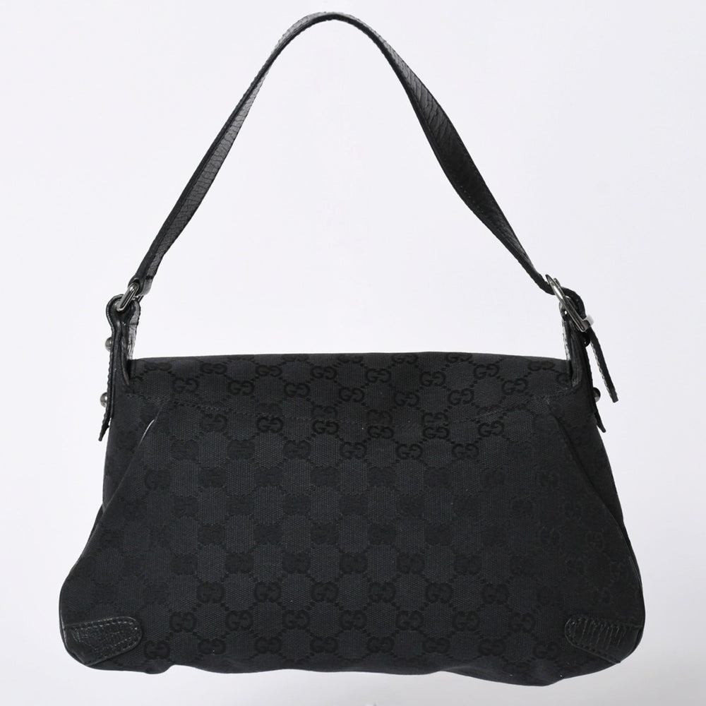 極美品 GUCCI グッチ ホースビットGGキャンバスハンドバッグ GGキャンバス レザー ホースビット シルバー金具 ブラック 114915 中古 4a002076