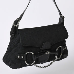Very good condition GUCCI Gucci Horsebit GG Canvas Handbag GG Canvas Leather Horsebit Silver Hardware Black 114915 Used 4a002076