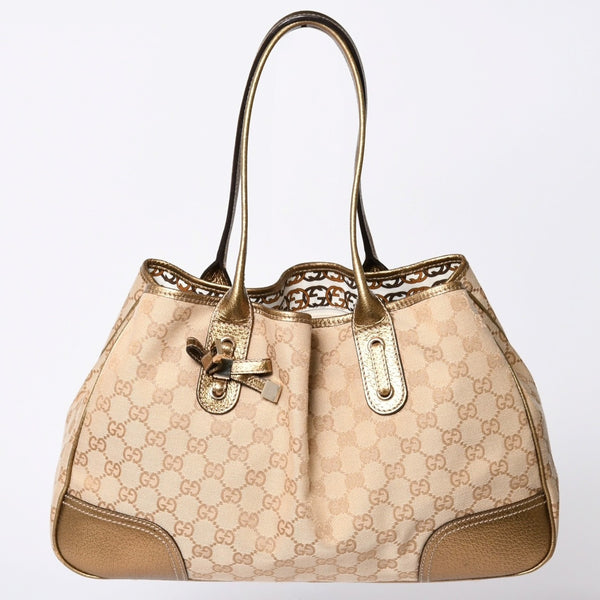 Very good condition GUCCI Gucci tote bag handbag 163305 Made in Italy GG canvas leather beige gold gold hardware used 4a002054