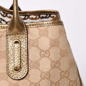 Very good condition GUCCI Gucci tote bag handbag 163305 Made in Italy GG canvas leather beige gold gold hardware used 4a002054