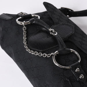 Very good condition GUCCI Gucci Horsebit GG Canvas Handbag GG Canvas Leather Horsebit Silver Hardware Black 114915 Used 4a002076