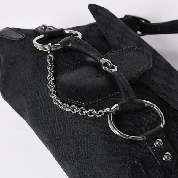Very good condition GUCCI Gucci Horsebit GG Canvas Handbag GG Canvas Leather Horsebit Silver Hardware Black 114915 Used 4a002076
