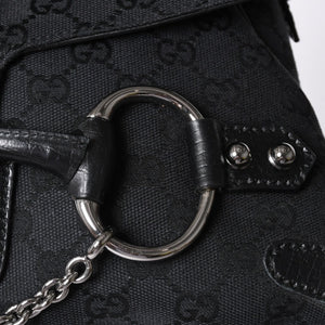 Very good condition GUCCI Gucci Horsebit GG Canvas Handbag GG Canvas Leather Horsebit Silver Hardware Black 114915 Used 4a002076