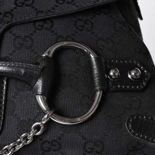 Very good condition GUCCI Gucci Horsebit GG Canvas Handbag GG Canvas Leather Horsebit Silver Hardware Black 114915 Used 4a002076