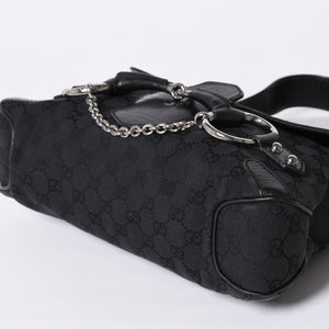 Very good condition GUCCI Gucci Horsebit GG Canvas Handbag GG Canvas Leather Horsebit Silver Hardware Black 114915 Used 4a002076