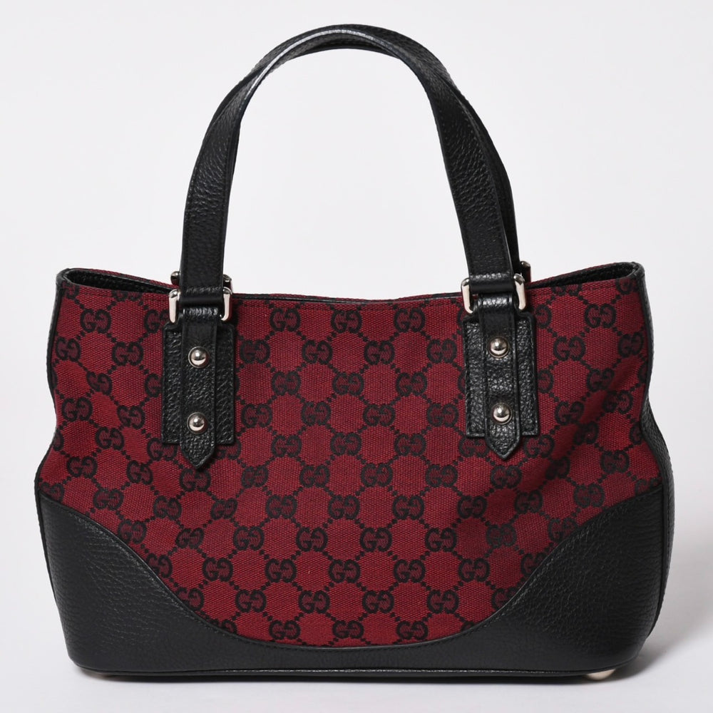 極美品 GUCCI グッチ ハンドバッグ ワインレッド ブラック 272392 GGキャンバス シルバー金具 中古 4a002082