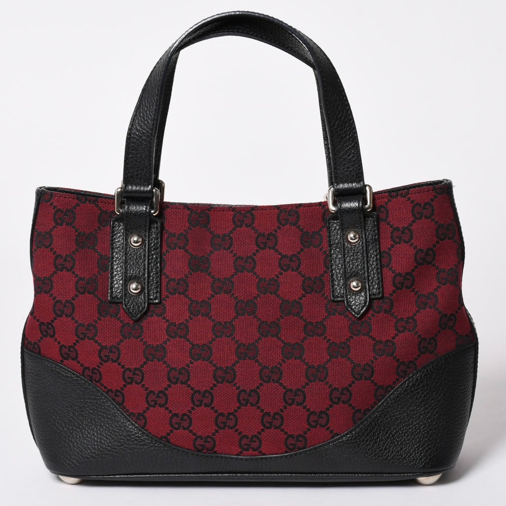 極美品 GUCCI グッチ ハンドバッグ ワインレッド ブラック 272392 GGキャンバス シルバー金具 中古 4a002082