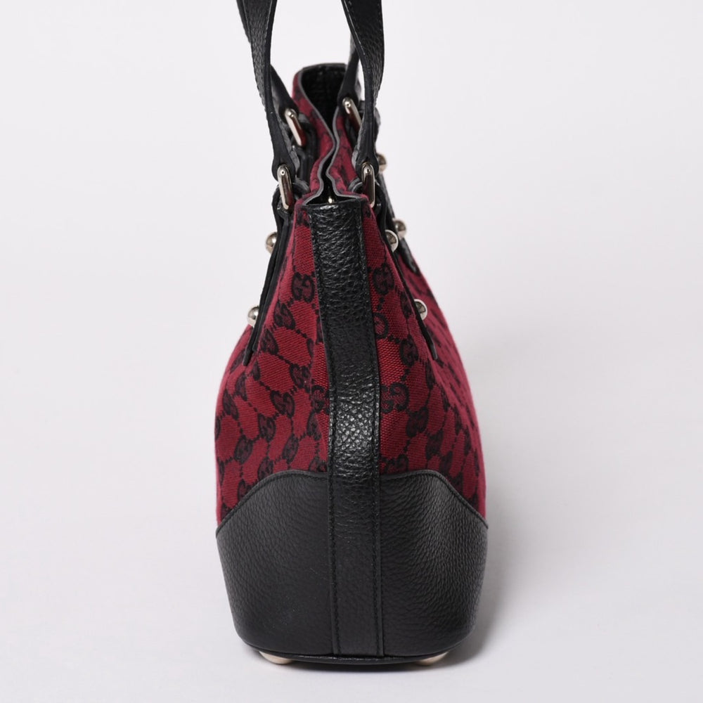 極美品 GUCCI グッチ ハンドバッグ ワインレッド ブラック 272392 GGキャンバス シルバー金具 中古 4a002082