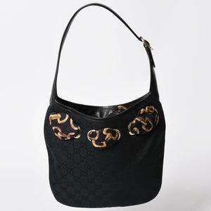 極美品 GUCCI グッチ スカーフ ワンショルダー GGキャンバス ショルダーバッグ ブラック 155562 ゴールド金具 中古 4a002074