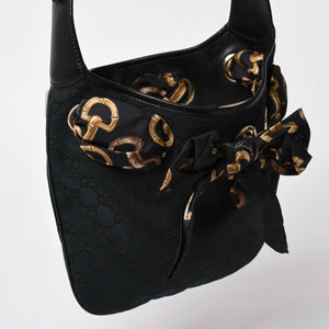 極美品 GUCCI グッチ スカーフ ワンショルダー GGキャンバス ショルダーバッグ ブラック 155562 ゴールド金具 中古 4a002074