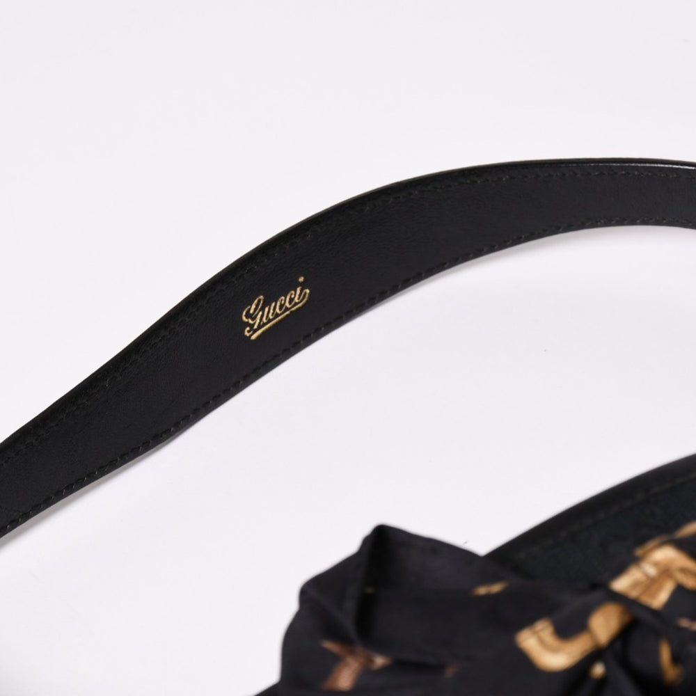 極美品 GUCCI グッチ スカーフ ワンショルダー GGキャンバス ショルダーバッグ ブラック 155562 ゴールド金具 中古 4a002074