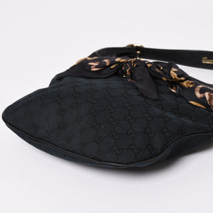 極美品 GUCCI グッチ スカーフ ワンショルダー GGキャンバス ショルダーバッグ ブラック 155562 ゴールド金具 中古 4a002074