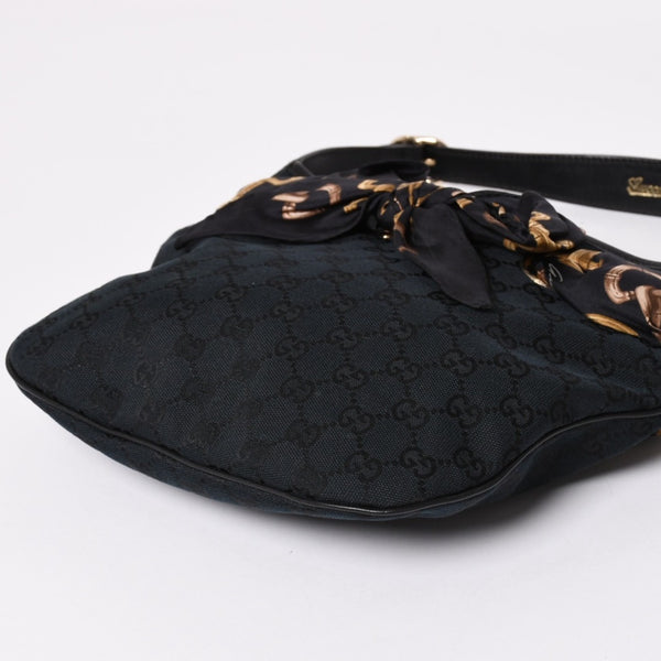 極美品 GUCCI グッチ スカーフ ワンショルダー GGキャンバス ショルダーバッグ ブラック 155562 ゴールド金具 中古 4a002074