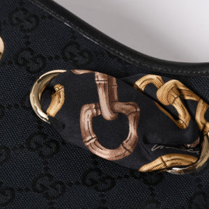 極美品 GUCCI グッチ スカーフ ワンショルダー GGキャンバス ショルダーバッグ ブラック 155562 ゴールド金具 中古 4a002074