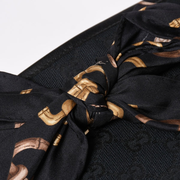 極美品 GUCCI グッチ スカーフ ワンショルダー GGキャンバス ショルダーバッグ ブラック 155562 ゴールド金具 中古 4a002074
