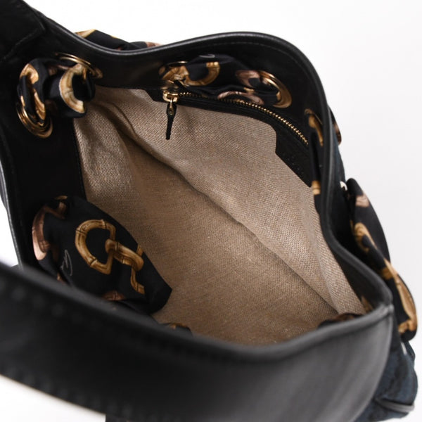 極美品 GUCCI グッチ スカーフ ワンショルダー GGキャンバス ショルダーバッグ ブラック 155562 ゴールド金具 中古 4a002074