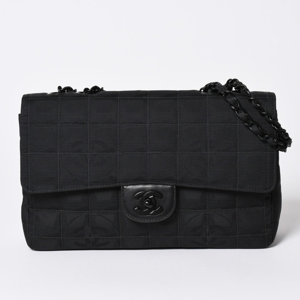 極美品 CHANEL シャネル ニュートラベルライン Sフラップ Wチェーンショルダーバッグ A15285 7番台 ココマーク チョコバー 中古 4a002412