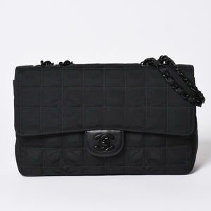 Very Good Condition CHANEL New Travel Line S Flap W Chain Shoulder Bag A15285 7th Series Coco Mark Chocolate Bar Used 4a002412