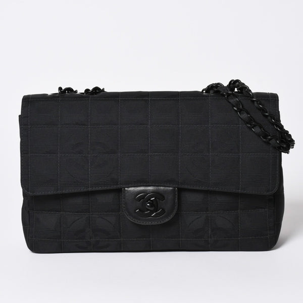 Very Good Condition CHANEL New Travel Line S Flap W Chain Shoulder Bag A15285 7th Series Coco Mark Chocolate Bar Used 4a002412