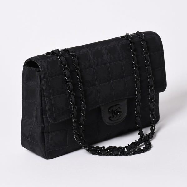 Very Good Condition CHANEL New Travel Line S Flap W Chain Shoulder Bag A15285 7th Series Coco Mark Chocolate Bar Used 4a002412