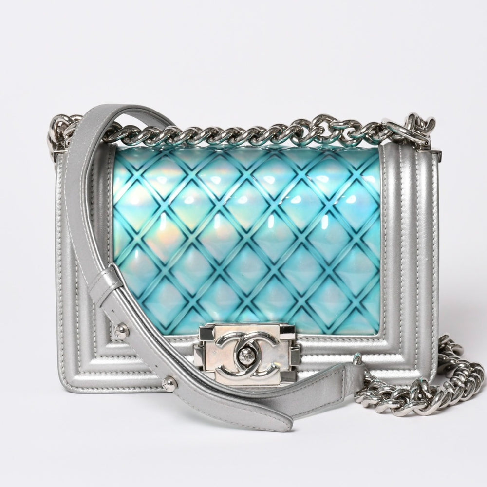 CHANEL シャネル BOY CHANEL 20 ボーイシャネル 20 チェーンショルダーバッグ A67085 25番台 パテント レザー シルバー 美品 中古 4a002378