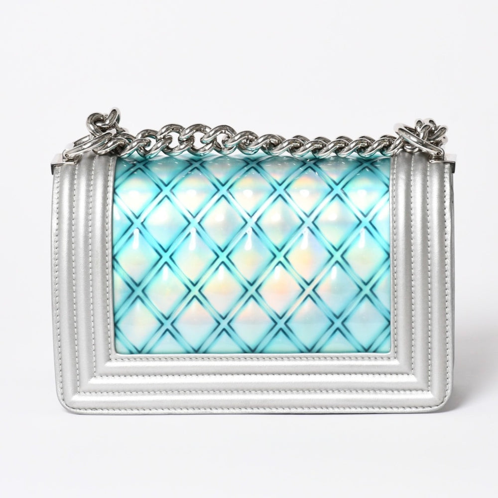 CHANEL シャネル BOY CHANEL 20 ボーイシャネル 20 チェーンショルダーバッグ A67085 25番台 パテント レザー シルバー 美品 中古 4a002378