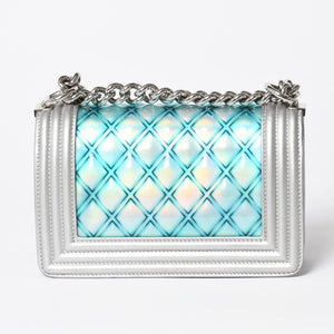 CHANEL シャネル BOY CHANEL 20 ボーイシャネル 20 チェーンショルダーバッグ A67085 25番台 パテント レザー シルバー 美品 中古 4a002378