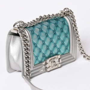 CHANEL シャネル BOY CHANEL 20 ボーイシャネル 20 チェーンショルダーバッグ A67085 25番台 パテント レザー シルバー 美品 中古 4a002378