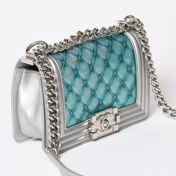 CHANEL シャネル BOY CHANEL 20 ボーイシャネル 20 チェーンショルダーバッグ A67085 25番台 パテント レザー シルバー 美品 中古 4a002378