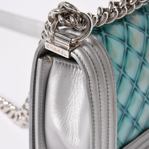 CHANEL シャネル BOY CHANEL 20 ボーイシャネル 20 チェーンショルダーバッグ A67085 25番台 パテント レザー シルバー 美品 中古 4a002378