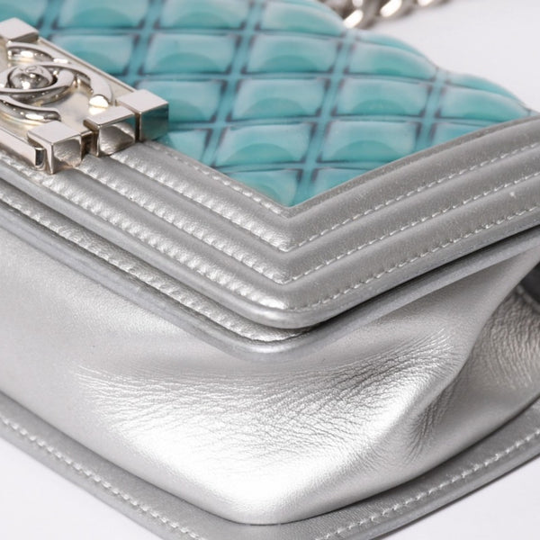 CHANEL シャネル BOY CHANEL 20 ボーイシャネル 20 チェーンショルダーバッグ A67085 25番台 パテント レザー シルバー 美品 中古 4a002378