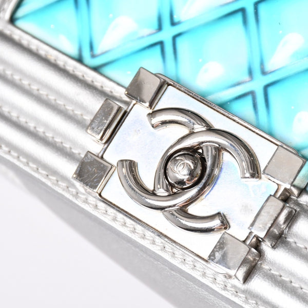 CHANEL シャネル BOY CHANEL 20 ボーイシャネル 20 チェーンショルダーバッグ A67085 25番台 パテント レザー シルバー 美品 中古 4a002378