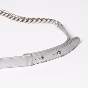 CHANEL シャネル BOY CHANEL 20 ボーイシャネル 20 チェーンショルダーバッグ A67085 25番台 パテント レザー シルバー 美品 中古 4a002378