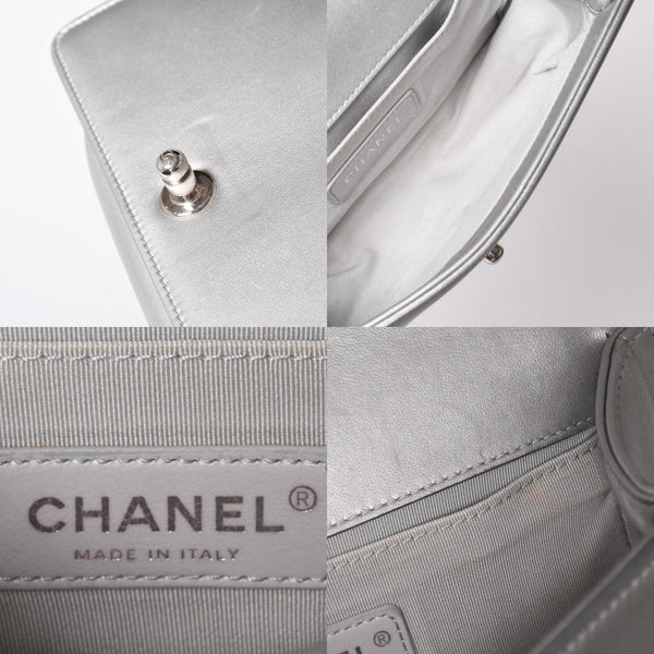 CHANEL シャネル BOY CHANEL 20 ボーイシャネル 20 チェーンショルダーバッグ A67085 25番台 パテント レザー シルバー 美品 中古 4a002378