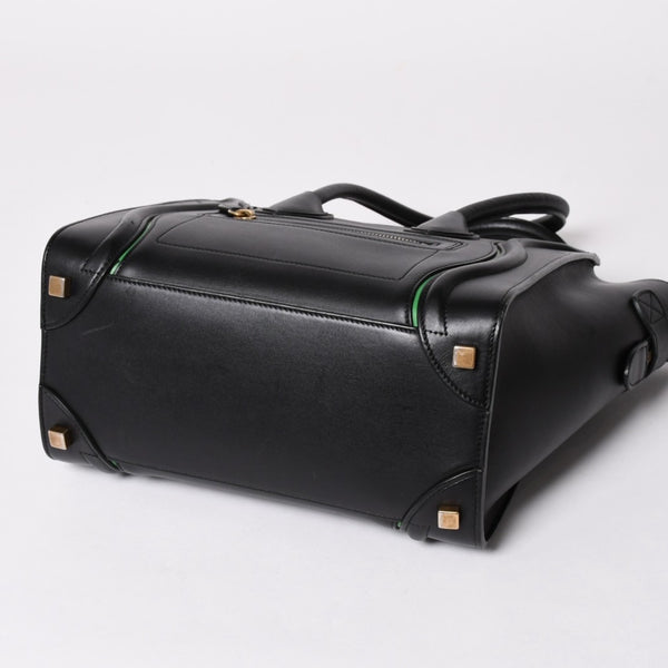 極美品 CELINE セリーヌ ラゲージマイクロショッパー ショルダーバッグ ハンドバッグ ブラック カーフスキン ボックスカーフ ゴールド金具 177423AAA 廃盤 中古 4a002087